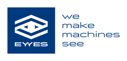 EYYES Logo im blauen Balken  plus  we make machines see